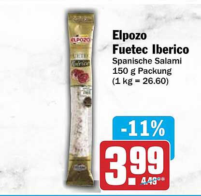 Elpozo Fuetec Iberico Spanische Salami 150 g Packung