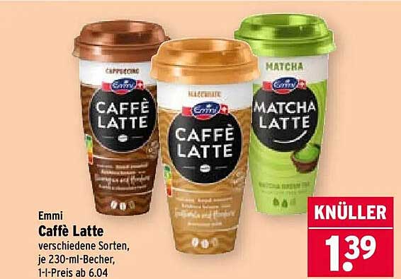 Emmi Caffè Latte verschiedene Sorten, je 230-ml-Becher, 1-L-Preis ab 6.04