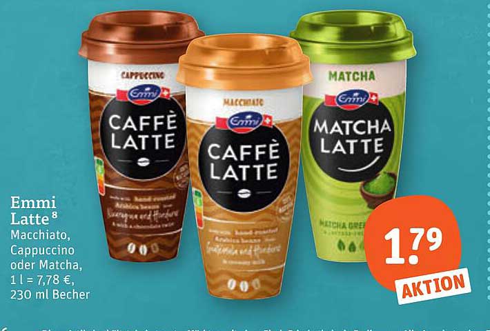 Emmi Latte: Macchiato, Cappuccino oder Matcha, 1 l = 7,78 €, 230 ml Becher