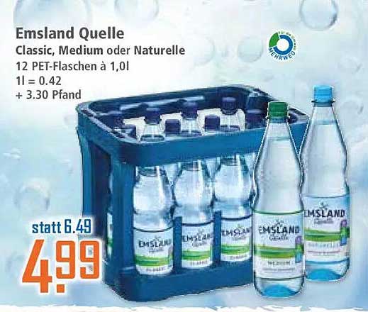 Emsland Quelle Classic, Medium oder Naturelle 12 PET-Flaschen à 1,0l