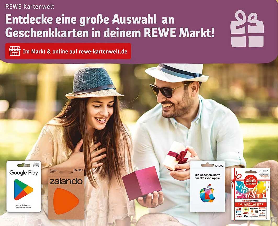 Entdecke eine große Auswahl an Geschenkkarten in deinem REWE Markt!