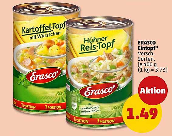 ERASCO Eintopf* Versch. Sorten, 400 g (1 kg = 3,73)