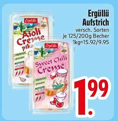 Ergülli Aufstrich versch. Sorten je 125/200g Becher 1kg=15.92/9.95