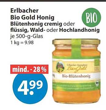 Erlbacher Bio Gold Honig Blütenhonig cremig oder flüssig, Wald- oder Hochlandhonig je 500-g-Glas