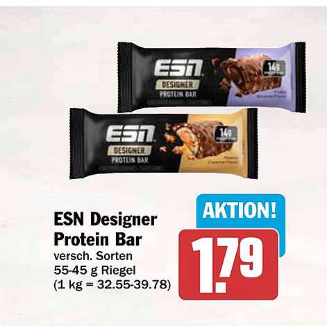 ESN Designer Protein Bar versch. Sorten 55-45 g Riegel (1 kg = 32.55-39.78)