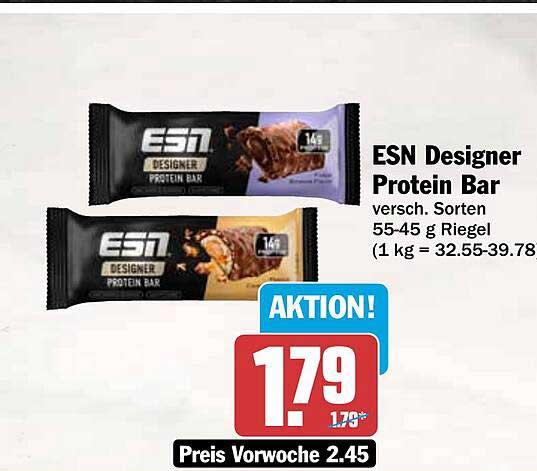 ESN Designer Protein Bar versch. Sorten 55-45 g Riegel (1 kg = 32.55-39.78)