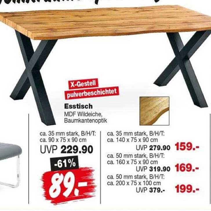 Esstisch MDF Wildeiche, Baumkantenoptik