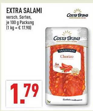 EXTRA SALAMI versch. Sorten, je 100 g Packung (1 kg = € 17.90)