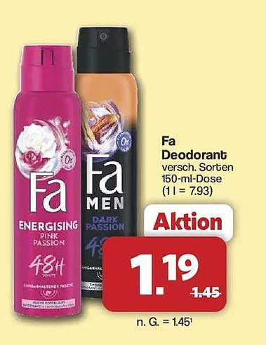 Fa Deodorant versch. Sorten 150-ml-Dose (1 l = 7.93)
