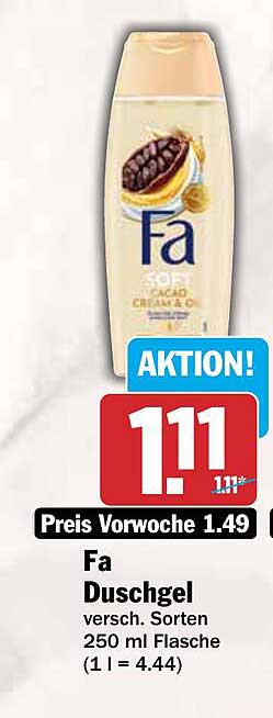 Fa Duschgel versch. Sorten 250 ml Flasche (1 l = 4.44)