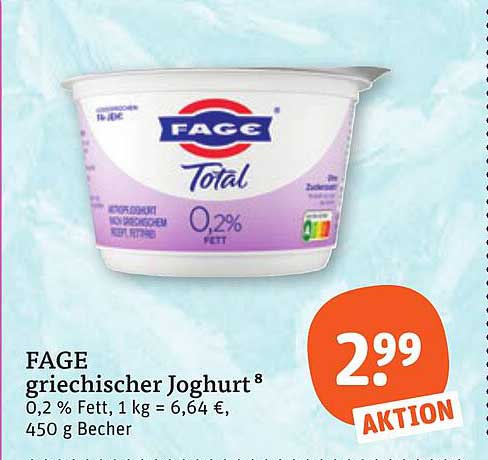 FAGE griechischer Joghurt 0,2 % Fett, 1 kg = 6,64 €, 450 g Becher