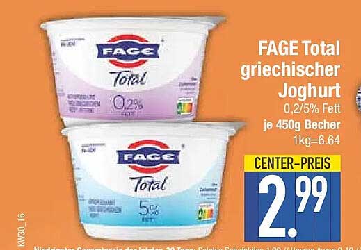 FAGE Total griechischer Joghurt 0,2/5% Fett je 450g Becher