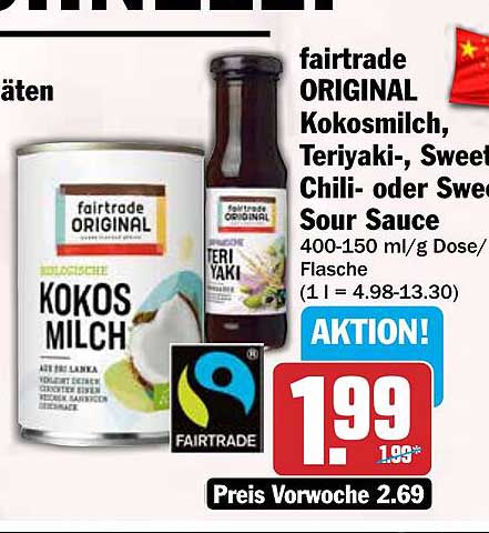 fairtrade ORIGINAL Kokosmilch, Teriyaki-, Sweet Chili- oder Sweet Sour Sauce