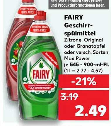 FAIRY Geschirr-spülmittel Zitrone, Original oder Granatapfel oder versch. Sorten Max Power je 545 - 900-ml-Fl. (1 l = 2.77 - 4.57)