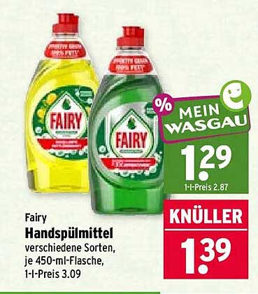 Fairy Handspülmittel verschiedene Sorten, je 450-ml-Flasche, 1-l-Preis 3.09