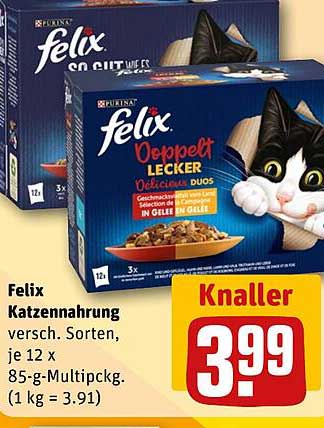 Felix Katzennahrung versch. Sorten, je 12 x 85-g-Multipck. (1 kg = 3.91)