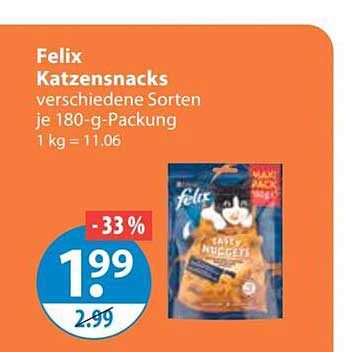 Felix Katzensnacks verschiedene Sorten je 180-g-Packung 1 kg = 11.06