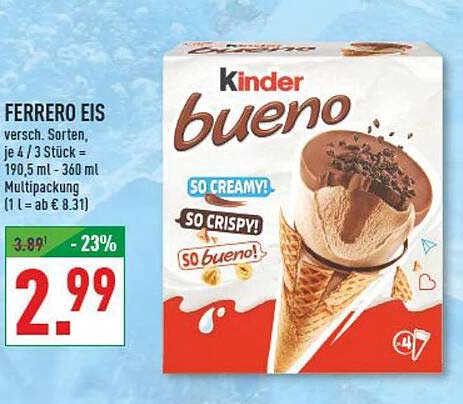 FERRERO EIS versch. Sorten, je 4/3 Stück = 190,5 ml - 360 ml Multipackung (1 l = ab € 8.31)