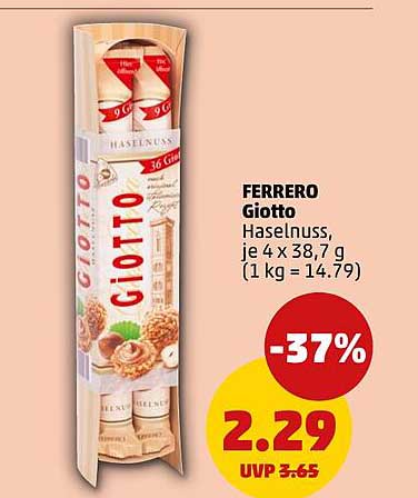 FERRERO Giotto Haselnuss, je 4 x 38,7 g (1 kg = 14.79)