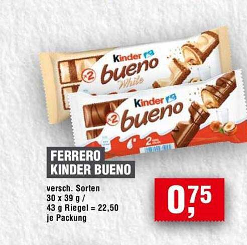 FERRERO KINDER BUENO versch. Sorten 30 x 39 g / 43 g Riegel = 22,50 je Packung