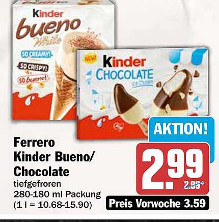 Ferrero Kinder Bueno/Chocolate tiefgefroren 280-180 ml Packung (1 l = 10.68-15.90)