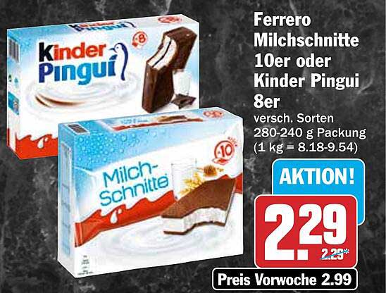 Ferrero Milch schnitte 10er oder Kinder Pingui 8er