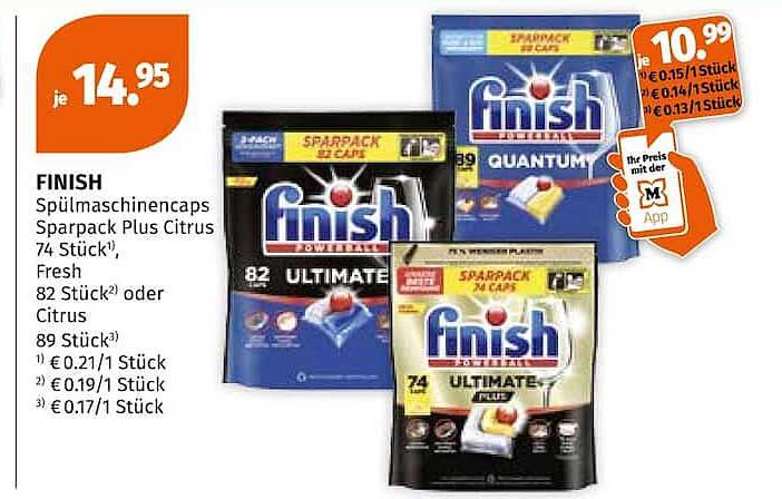 FINISH Spülmaschinencaps Sparpack Plus Citrus 74 Stück¹, Fresh 82 Stück² oder Citrus 89 Stück³