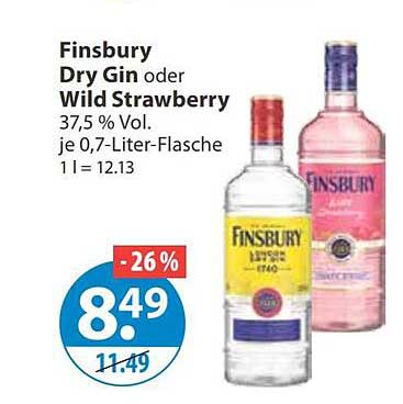 Finsbury Dry Gin oder Wild Strawberry 37,5 % Vol. je 0,7-Liter-Flasche 1 l = 12.13