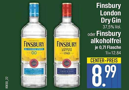Finsbury London Dry Gin 37,5% Vol. oder Finsbury alkoholfrei je 0,7l Flasche