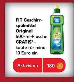 FIT Geschirr-spülmittel Original 500-ml-Flasche GRATIS* – kaufe für mind. 10 Euro ein