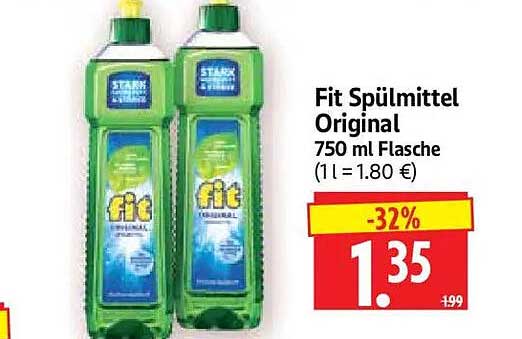 Fit Spülmittel Original 750 ml Flasche (1 l = 1.80 €)