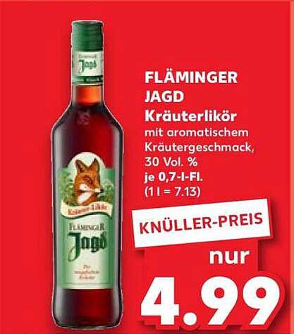 FLÄMINGER JAGD Kräuterlikör mit aromatischem Kräutergeschmack, 30 Vol. %, je 0,7-l-Fl.
