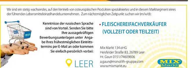 FLEISCHEREIFACHVERKÄUFER (VOLLZEIT ODER TEILZEIT)