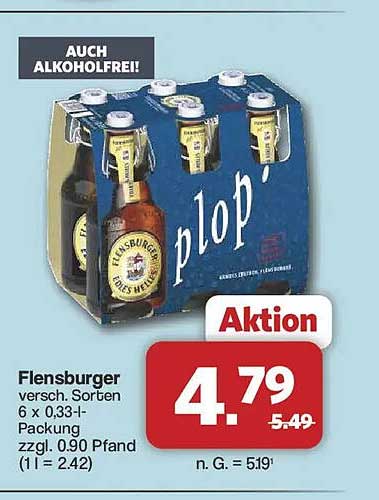 Flensburger versch. Sorten 6 x 0,33-l-Packung zzgl. 0,90 Pfand (1 l = 2,42)