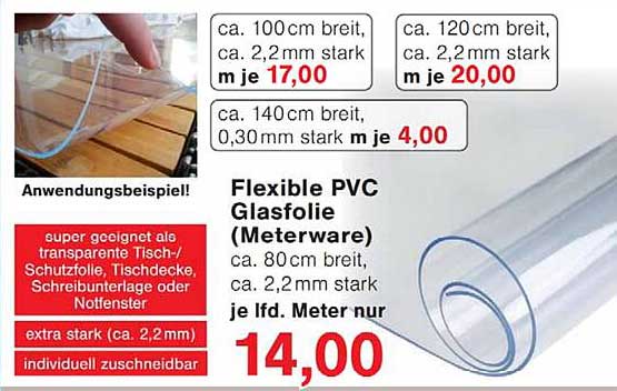 Flexible PVC Glasfolie (Meterware)