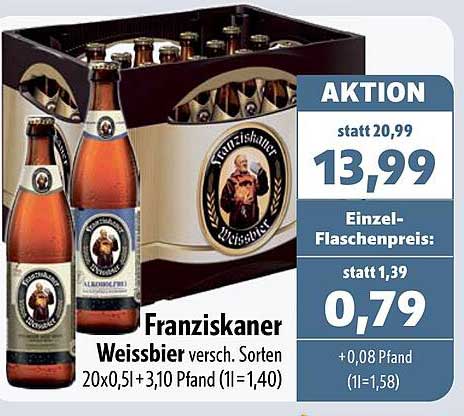 Franziskaner Weissbier versch. Sorten 20x0,5l +310 Pfand (1l=1,40)