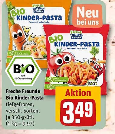 Freche Freunde Bio Kinder-Pasta tiefgefroren, versch. Sorten, je 350-g-Btl. (1 kg = 9.97)