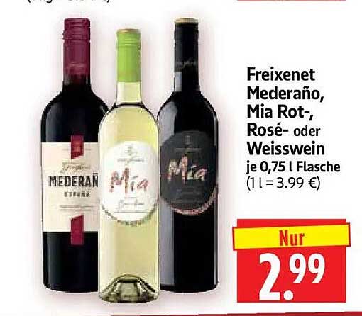 Freixenet Mederaño, Mia Rot, Rosé- oder Weisswein je 0,75 l Flasche