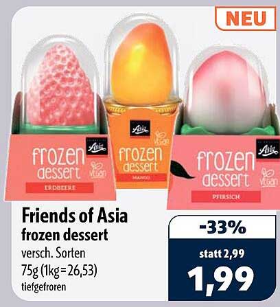 Friends of Asia frozen dessert versch. Sorten 75g (1kg = 26,53) tiefgefroren