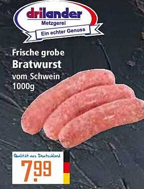 Frische grobe Bratwurst vom Schwein 1000g