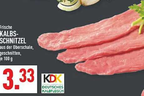 Frische KALBS-SCHNITZEL aus der Oberschale, geschnitten, je 100 g