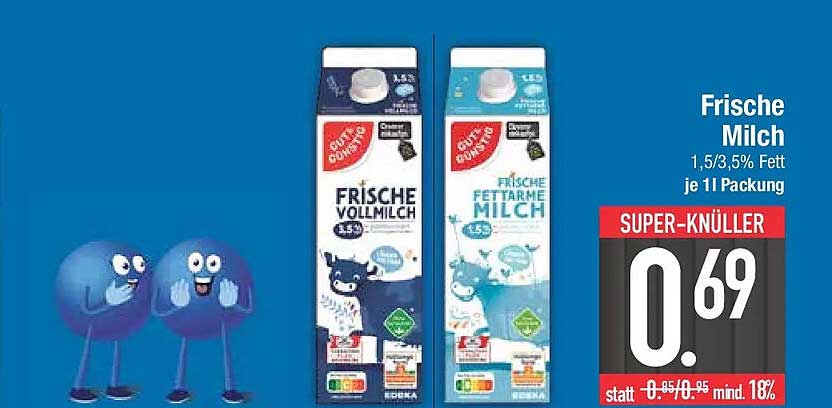 Frische Milch 1,5/3,5% Fett je 1l Packung