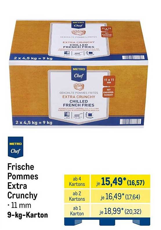 Frische Pommes Extra Crunchy · 11 mm 9-kg-Karton