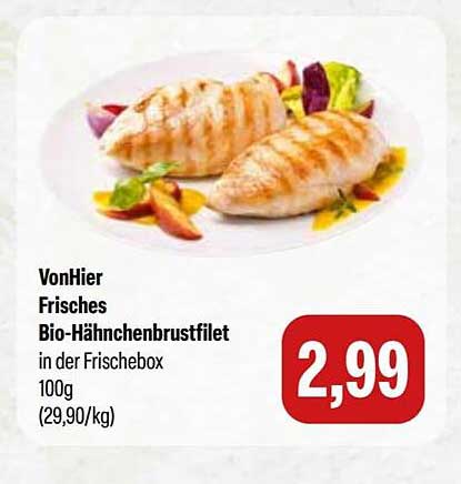 Frisches Bio-Hähnchenbrustfilet in der Frischebox 100g (29,90/kg)
