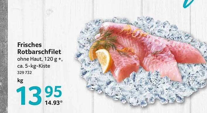 Frisches Rotbarschfilet ohne Haut, 120 g +, ca. 5-kg-Kiste