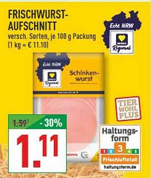 FRISCHWURST-AUFSCHNITT versch. Sorten, je 100 g Packung (1 kg = € 11,10)
