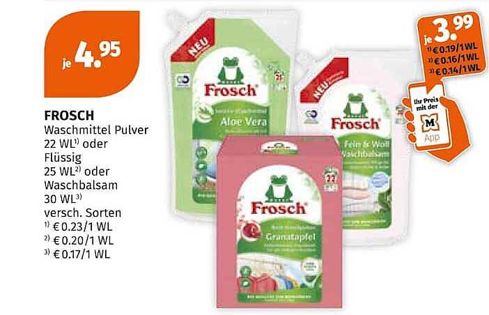 FROSCH Waschmittel Pulver 22 WL¹ oder Flüssig 25 WL² oder Waschbalsam 30 WL³ versch. Sorten