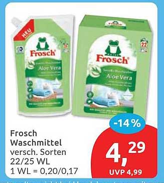 Frosch Waschmittel versch. Sorten 22/25 WL 1 WL = 0,20/0,17