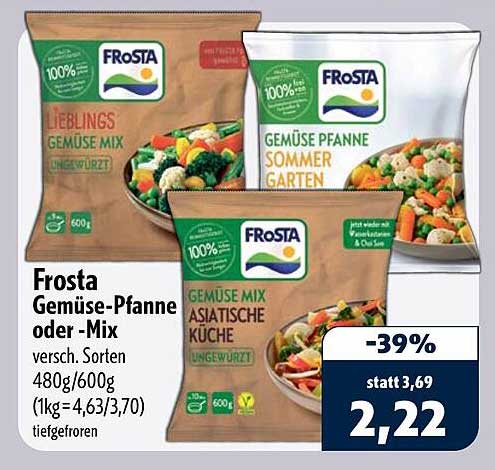 Frosta Gemüse-Pfanne oder -Mix versch. Sorten 480g/600g (1kg=4,63/3,70) tiefgefroren