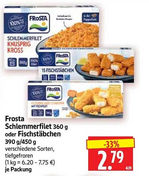 Frosta Schlemmfilet 360 g oder Fischstäbchen 390 g/450 g